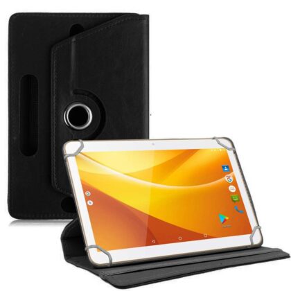 TGK 360 Degree Rotating Leather Rotary Swivel Stand Case Cover for Swipe Slate Pro 10 inch Tablet (Black)