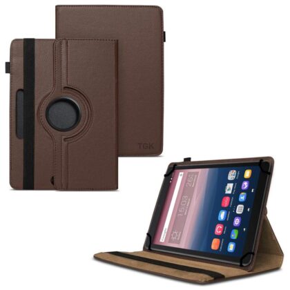 TGK 360 Degree Rotating Universal 3 Camera Hole Leather Stand Case Cover for Alcatel One Touch Pixi 3 10-Inch Tablet – Brown