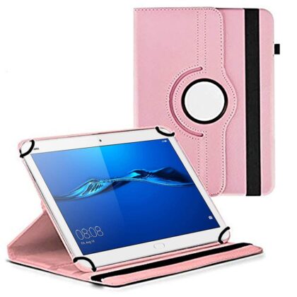 TGK 360 Degree Rotating Universal 3 Camera Hole Leather Stand Case Cover for Huawei MediaPad M3 Lite 10″ Tablet – Light Pink