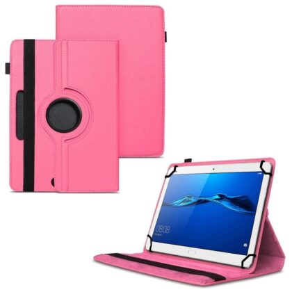 TGK 360 Degree Rotating Universal 3 Camera Hole Leather Stand Case Cover for Huawei MediaPad M3 Lite 10″ Tablet – Hot Pink