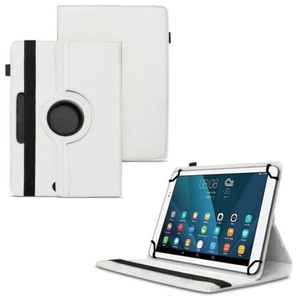 TGK 360 Degree Rotating Universal 3 Camera Hole Leather Stand Case Cover for Huawei MediaPad 10 T1 Tablet 10.1 inch – White