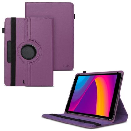 TGK 360 Degree Rotating 3 Camera Hole Leather Stand Case Cover for Panasonic Tab 8 HD Tablet 8 inch (Purple)
