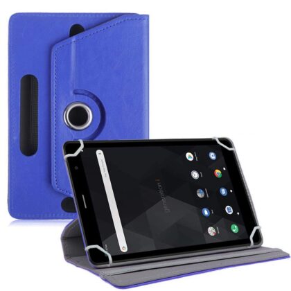 TGK Universal 360 Degree Rotating Leather Rotary Swivel Stand Case Cover for iBall iTAB BizniZ 10.1 Inch Tablet – Dark Blue