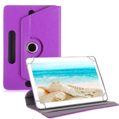 TGK Universal 360 Degree Rotating Leather Rotary Swivel Stand Case Cover for I Kall N10 10.1 inch Tablet (Purple)