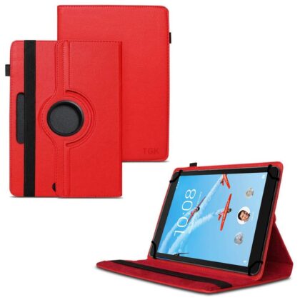 TGK 360 Degree Rotating Universal 3 Camera Hole Leather Stand Case Cover for Lenovo Tab E8 (TB-8304F) 8-Inch Tablet 2018 release – Red