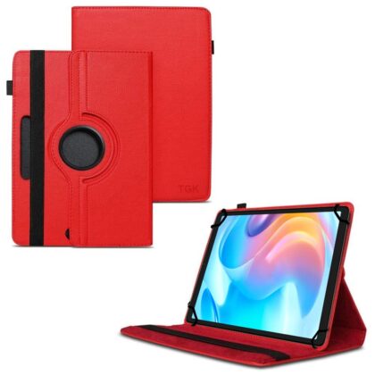 TGK 360 Degree Rotating Universal 3 Camera Hole Leather Stand Case Cover for Realme Pad Mini 8.7 inch Tablet (Red)