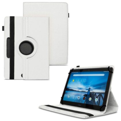 TGK 360 Degree Rotating Universal 3 Camera Hole Leather Stand Case Cover for Lenovo Tab P10 TB-X705F / TB-X705L 10.1-Inch – White