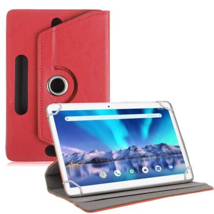 TGK Universal 360 Degree Rotating Leather Rotary Swivel Stand Case Cover for Lava Magnum-XL 10.1 inch Tablet – Red