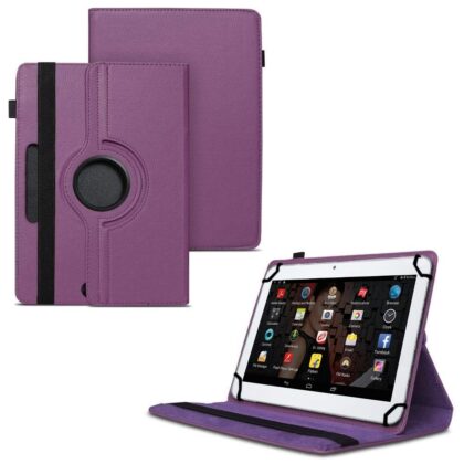 TGK 360 Degree Rotating Universal 3 Camera Hole Leather Stand Case Cover for IBALL Slide 3G 1026-Q18 (10.1 inch) Tablet – Purple
