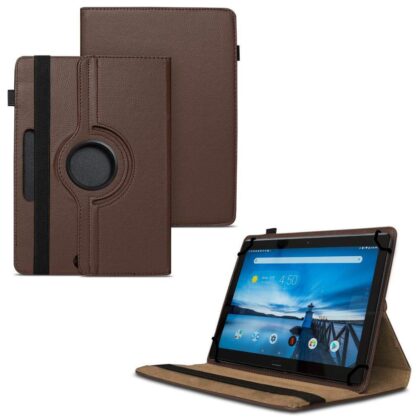 TGK 360 Degree Rotating Universal 3 Camera Hole Leather Stand Case Cover for Lenovo Tab P10 TB-X705F / TB-X705L 10.1-Inch – Brown