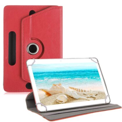 TGK Universal 360 Degree Rotating Leather Rotary Swivel Stand Case Cover for I Kall N10 10.1 inch Tablet (Red)