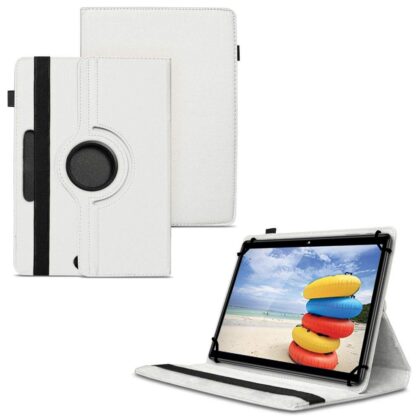 TGK 360 Degree Rotating Universal 3 Camera Hole Leather Stand Case Cover for iBall Perfect 10 Tablet PC (10.1 inch) – White