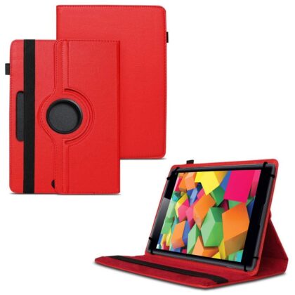 TGK 360 Degree Rotating Universal 3 Camera Hole Leather Stand Case Cover for iBall Slide Cuboid 8 inch Tablet-Red