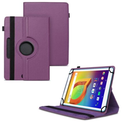 TGK 360 Degree Rotating Universal 3 Camera Hole Leather Stand Case Cover for Alcatel A3 10 (VOLTE) 10.1 inch Tablet – Purple