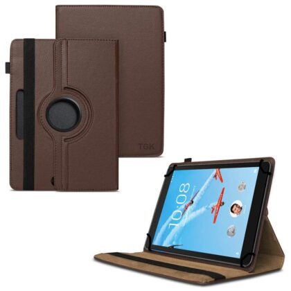 TGK 360 Degree Rotating Universal 3 Camera Hole Leather Stand Case Cover for Lenovo Tab E8 (TB-8304F) 8-Inch Tablet 2018 release – Brown