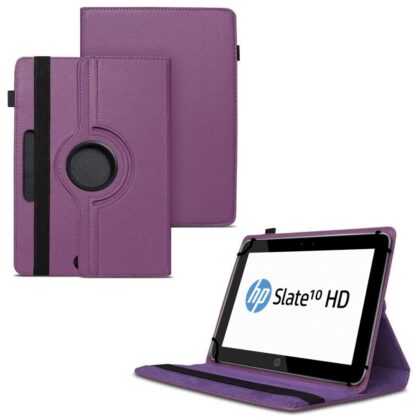 TGK 360 Degree Rotating Universal 3 Camera Hole Leather Stand Case Cover for HP Slate 10 HD Tablet – Purple