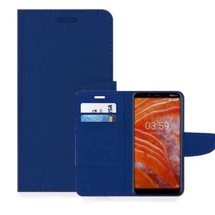 TGK Leather Flip Wallet Case Cover for Nokia 3.1 Plus (Dark Blue)