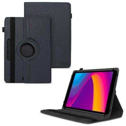 TGK 360 Degree Rotating 3 Camera Hole Leather Stand Case Cover for Panasonic Tab 8 HD Tablet 8 inch (Black)