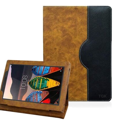 TGK Genuine Leather Business Design Ultra Compact Slim Folding Folio Cover Case for Lenovo Tab 3 TB3-710F, TB3-710I (Brown)
