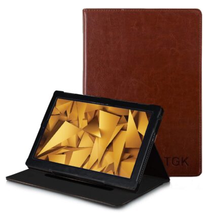 TGK Genuine Leather Ultra Compact Slim Folding Folio Cover Case for iBall Slide Elan 4G2 Tablet (10.1 inch) (Plain Brown)