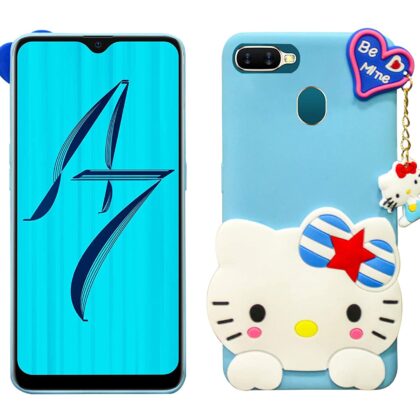 TGK Kitty Mobile Cover, Silicone Back Case Compatible for OPPO A7 Cover (Sky Blue)