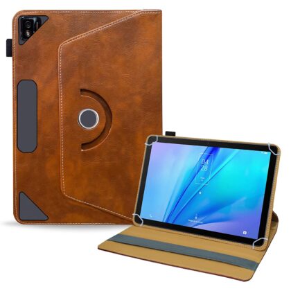 TGK Rotating Leather Flip Case with Viewing Stand Cover for TCL Tab 10s 10.1 inches Tablet (Amber-Orange)