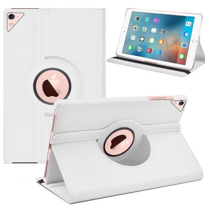 TGK 360 Degree Rotating Leather Auto Sleep Wake Function Smart Case Cover for iPad Pro 9.7 inch Cover (2016 Released) Model A1673 A1674 A1675 MLPX2HN/A MLPW2HN/A MLPY2HN/A MLYJ2HN/A – White
