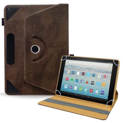 TGK Rotating Leather Stand Flip Case for Fire HD 10 Tablet Cover (Dark Brown)