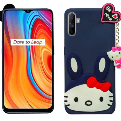 TGK Kitty Mobile Cover, Silicone Back Case Compatible for Realme C3 Cover (Dark Blue)