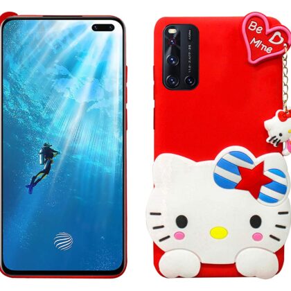 TGK Kitty Mobile Covers, Silicone Back Case Compatible for Vivo V19 Cover (Red)