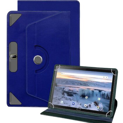 TGK Universal 360 Degree Rotating Leather Rotary Swivel Stand Case Cover for Wishtel IRA A1 10 inch Tablet (Dark Blue)