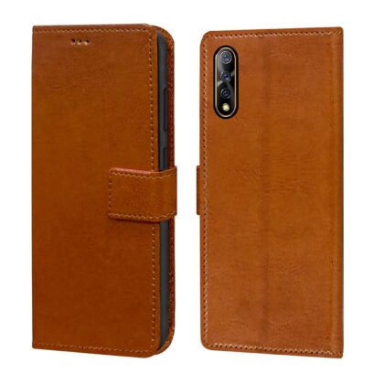 TGK 360 Degree Protection | Protective Design Leather Wallet Flip Cover with Card Holder | Photo Frame | Inner TPU Back Case Compatible for Vivo S1 / Vivo Z1x (Brown)