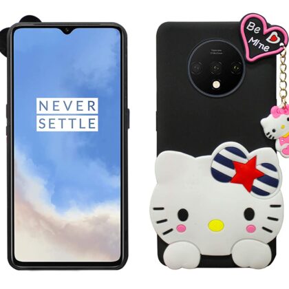 TGK Kitty Mobile Cover, Silicone Back Case Compatible for OnePlus 7T Cover (Black)