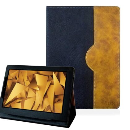 TGK Genuine Leather Business Design Ultra Compact Slim Folding Folio Cover Case for iBall Slide Elan 4G2 10.1 Tablet (Black)