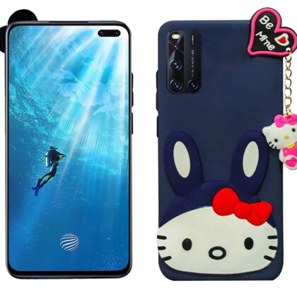 TGK Kitty Mobile Covers, Silicone Back Case Compatible for Vivo V19 Cover (Dark Blue)