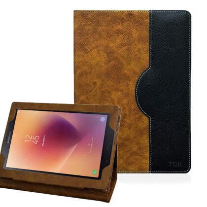 TGK Genuine Leather Business Design Ultra Compact Slim Folding Folio Cover Case for Samsung Galaxy Tab A 8 inch Cover Model SM-T380 / SM-T385 (2017 Release Tablet) Brown