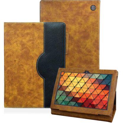 TGK Genuine Leather Business Design Ultra Compact Slim Folding Folio Cover Case for iBall Slide Majestic 01 Tablet (10.1 inch) (Brown)