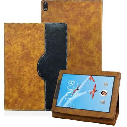 TGK Genuine Leather Business Design Ultra Compact Slim Folding Folio Cover Case for Lenovo Tab 4 8 Plus TB-8704X / TB-8704F / TB-8704N 8-Inch Tablet (Brown)