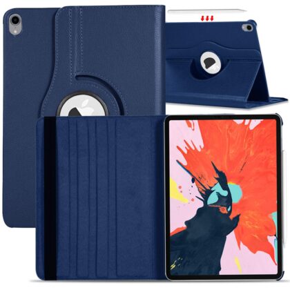 TGK 360 Degree Rotating Leather Auto Sleep Wake Function Smart Case Cover for iPad Pro 12.9 inch 3rd Gen 2018 Model A1876 A2014 A1895 A1983 (Dark Blue)