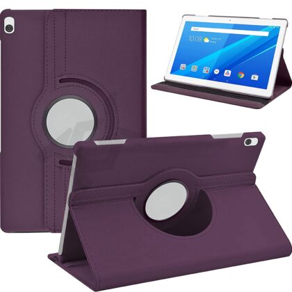 TGK 360 Degree Rotating Leather Smart Rotary Swivel Stand Case Cover for Lenovo Tab M10 X505X Cover TB-X505F TB-X505L TB-X505X TB-X605L TB-X605F – Purple