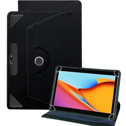 TGK Universal 360 Degree Rotating Leather Rotary Swivel Stand Case Cover for I Kall N18 10 inch Tablet (Black)