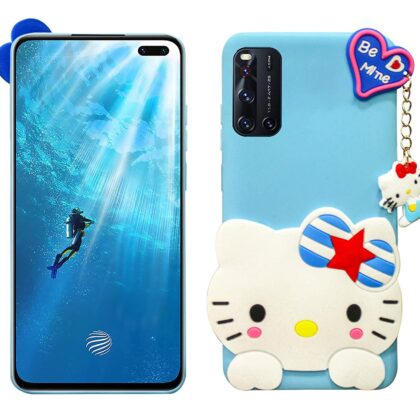 TGK Kitty Mobile Covers, Silicone Back Case Compatible for Vivo V19 Cover (Sky Blue)