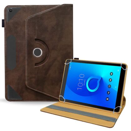 TGK Rotating Leather Tablet Stand Flip Case for Alcatel 1T 10 inch Tablet cover (Dark Brown)