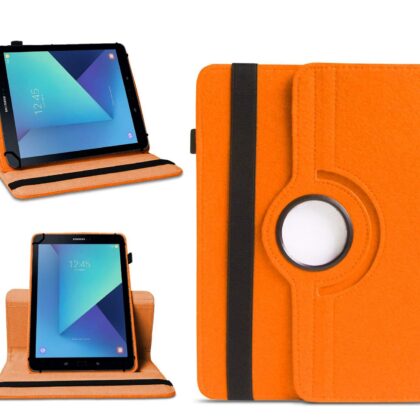 TGK 360 Degree Rotating Universal 3 Camera Hole Leather Stand Case Cover for Samsung Galaxy Tab S3 9.7 inch SM- T820, T825, T827 – Orange