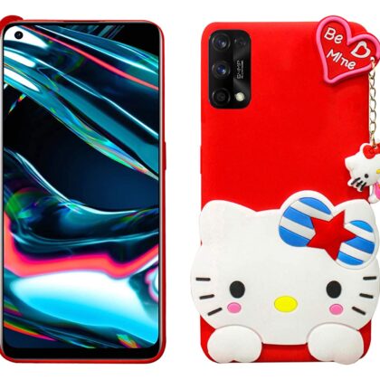 TGK Kitty Mobile Covers, Silicone Back Case Compatible for Realme 7 Pro Cover (Red)