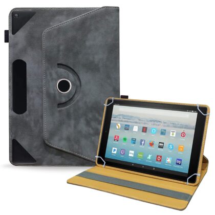 TGK Rotating Leather Stand Flip Case for Fire HD 10 Tablet Cover (Stone-Grey)