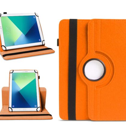 TGK 360 Degree Rotating Universal 3 Camera Hole Leather Stand Case Cover for Samsung Galaxy Tab A A6 With S Pen (10.1 Inch) P580, P585, P585N – Orange
