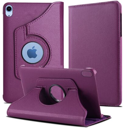 TGK 360 Degree Rotating Leather Smart Rotary Swivel Stand Cover for iPad Air 5th Generation Case (10.9 inch), iPad Air 10.9″ 2022 Released (Purple)