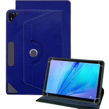 TGK Universal 360 Degree Rotating Leather Rotary Swivel Stand Case for TCL Tab 10s 10.1 inches Tablet (Dark Blue)