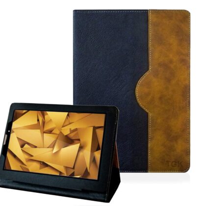 TGK Genuine Leather Business Design Ultra Compact Slim Folding Folio Cover Case for iBall Slide Nimble 4GF 8 inch Tablet (Black)